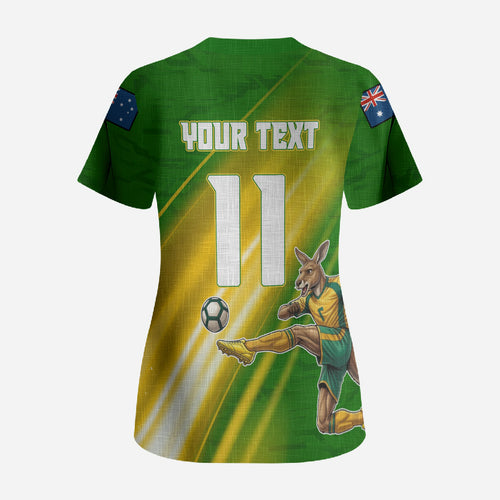 Personalized Australia Soccer Kangaroo Scrub Top Dynamic Kick with Australian Flag Green Gold Sports Graphic