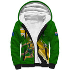 Personalized Australia Soccer Kangaroo Sherpa Hoodie Dynamic Kick with Australian Flag Green Gold Sports Graphic