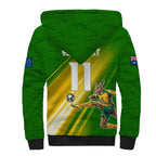 Personalized Australia Soccer Kangaroo Sherpa Hoodie Dynamic Kick with Australian Flag Green Gold Sports Graphic