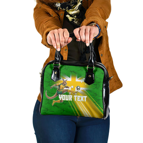 Personalized Australia Soccer Kangaroo Shoulder Handbag Dynamic Kick with Australian Flag Green Gold Sports Graphic