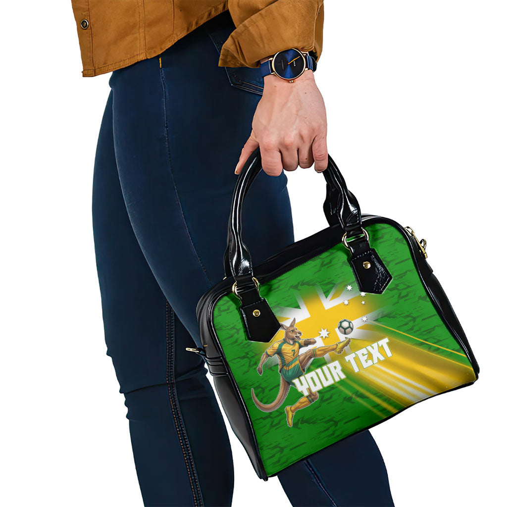 Personalized Australia Soccer Kangaroo Shoulder Handbag Dynamic Kick with Australian Flag Green Gold Sports Graphic