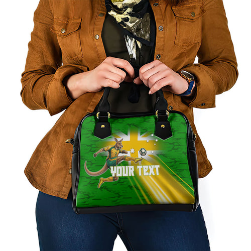 Personalized Australia Soccer Kangaroo Shoulder Handbag Dynamic Kick with Australian Flag Green Gold Sports Graphic