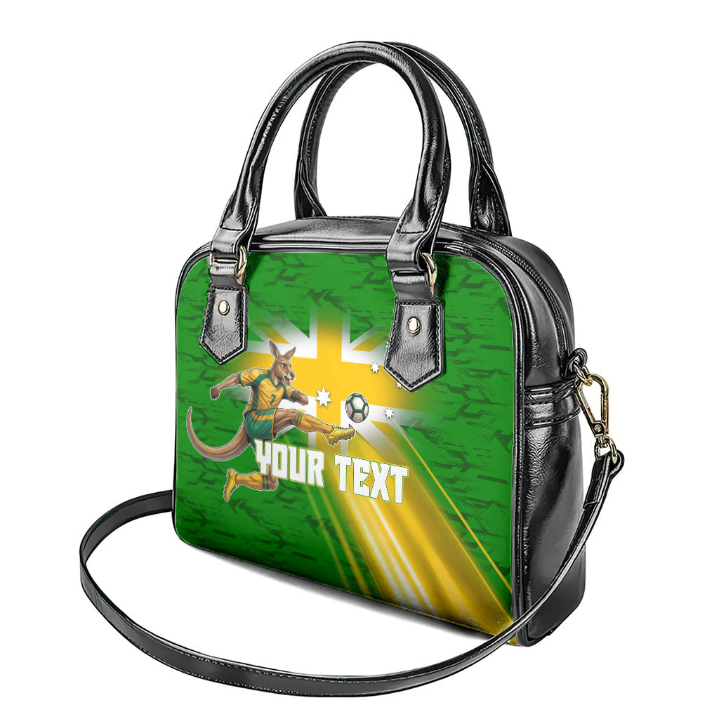 Personalized Australia Soccer Kangaroo Shoulder Handbag Dynamic Kick with Australian Flag Green Gold Sports Graphic