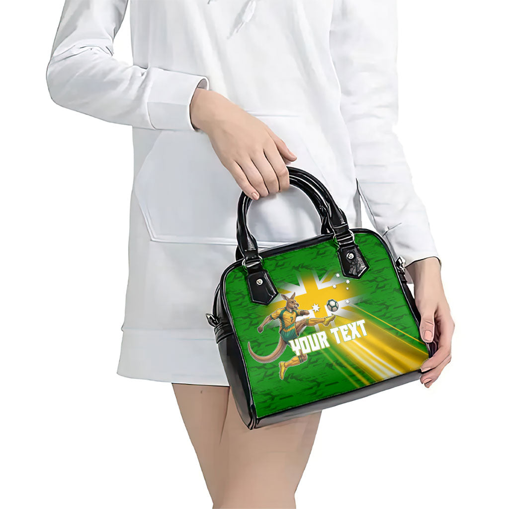 Personalized Australia Soccer Kangaroo Shoulder Handbag Dynamic Kick with Australian Flag Green Gold Sports Graphic