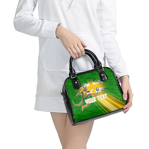Personalized Australia Soccer Kangaroo Shoulder Handbag Dynamic Kick with Australian Flag Green Gold Sports Graphic