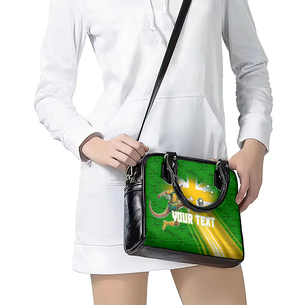 Personalized Australia Soccer Kangaroo Shoulder Handbag Dynamic Kick with Australian Flag Green Gold Sports Graphic