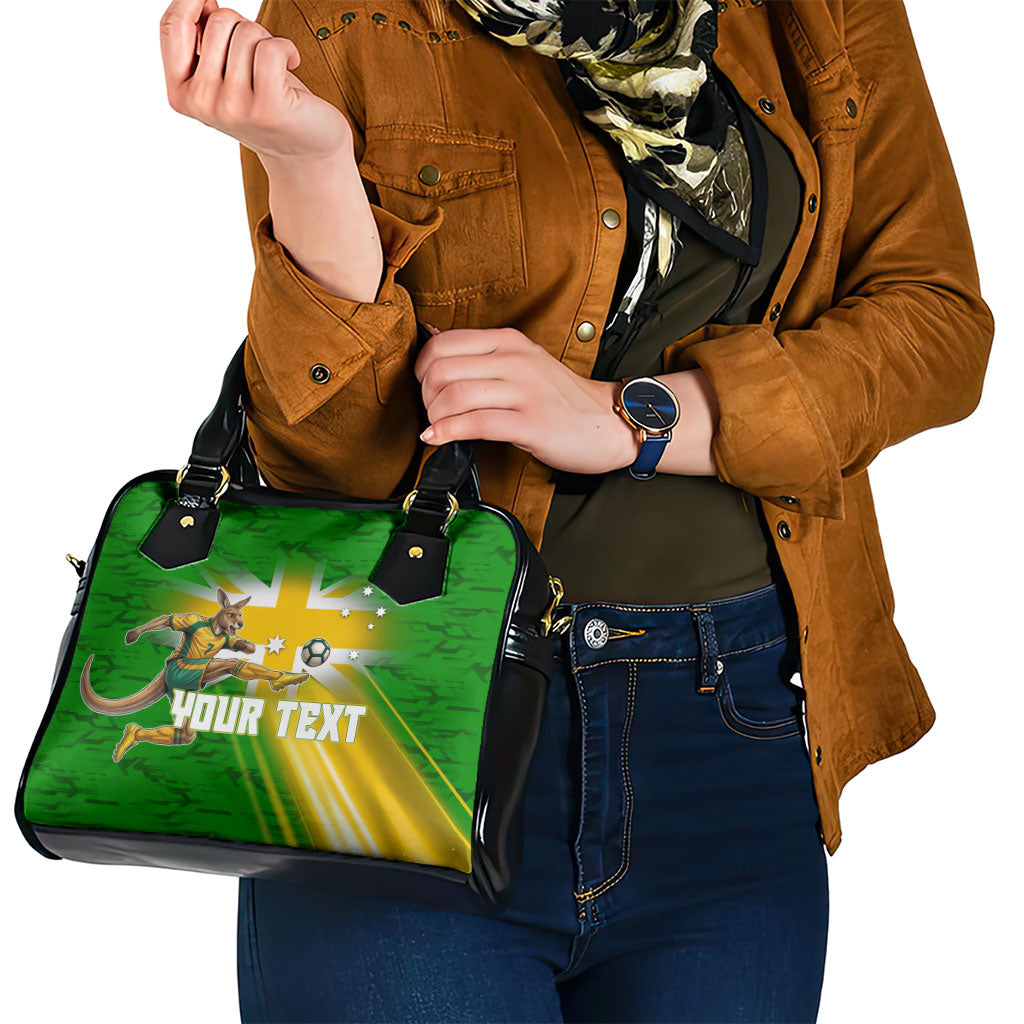 Personalized Australia Soccer Kangaroo Shoulder Handbag Dynamic Kick with Australian Flag Green Gold Sports Graphic