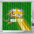 Personalized Australia Soccer Kangaroo Shower Curtain Dynamic Kick with Australian Flag Green Gold Sports Graphic