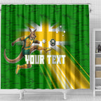 Personalized Australia Soccer Kangaroo Shower Curtain Dynamic Kick with Australian Flag Green Gold Sports Graphic