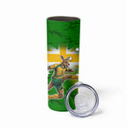 Personalized Australia Soccer Kangaroo Skinny Tumbler Dynamic Kick with Australian Flag Green Gold Sports Graphic
