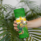 Personalized Australia Soccer Kangaroo Skinny Tumbler Dynamic Kick with Australian Flag Green Gold Sports Graphic