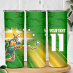 Personalized Australia Soccer Kangaroo Skinny Tumbler Dynamic Kick with Australian Flag Green Gold Sports Graphic