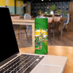 Personalized Australia Soccer Kangaroo Skinny Tumbler Dynamic Kick with Australian Flag Green Gold Sports Graphic