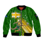 Personalized Australia Soccer Kangaroo Sleeve Zip Bomber Jacket Dynamic Kick with Australian Flag Green Gold Sports Graphic