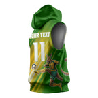 Personalized Australia Soccer Kangaroo Sleeveless Hoodie Dynamic Kick with Australian Flag Green Gold Sports Graphic