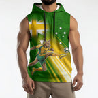 Personalized Australia Soccer Kangaroo Sleeveless Hoodie Dynamic Kick with Australian Flag Green Gold Sports Graphic