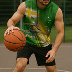 Personalized Australia Soccer Kangaroo Sleeveless Hoodie Dynamic Kick with Australian Flag Green Gold Sports Graphic