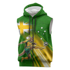 Personalized Australia Soccer Kangaroo Sleeveless Zip Hoodie Dynamic Kick with Australian Flag Green Gold Sports Graphic