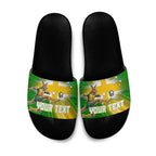 Personalized Australia Soccer Kangaroo Slide Sandals Dynamic Kick with Australian Flag Green Gold Sports Graphic