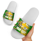Personalized Australia Soccer Kangaroo Slide Sandals Dynamic Kick with Australian Flag Green Gold Sports Graphic