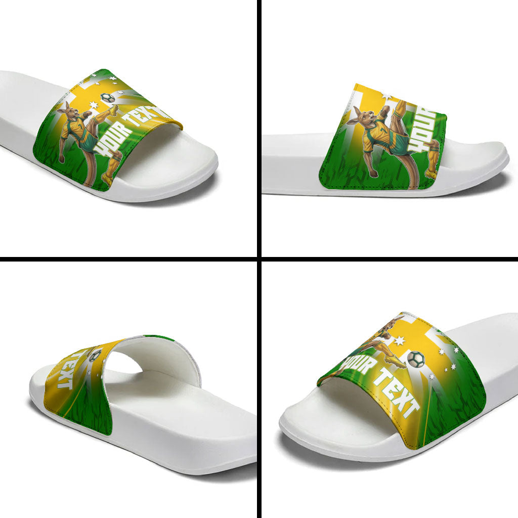 Personalized Australia Soccer Kangaroo Slide Sandals Dynamic Kick with Australian Flag Green Gold Sports Graphic