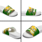 Personalized Australia Soccer Kangaroo Slide Sandals Dynamic Kick with Australian Flag Green Gold Sports Graphic