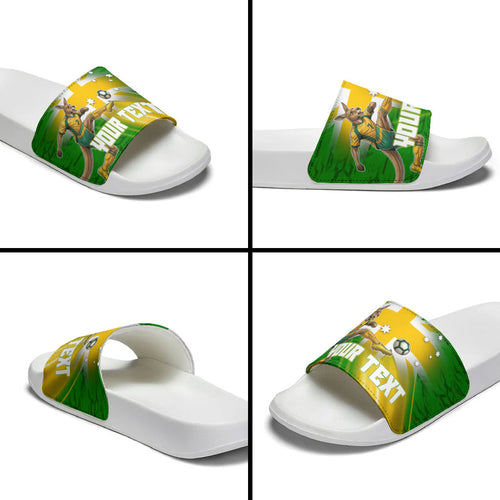 Personalized Australia Soccer Kangaroo Slide Sandals Dynamic Kick with Australian Flag Green Gold Sports Graphic
