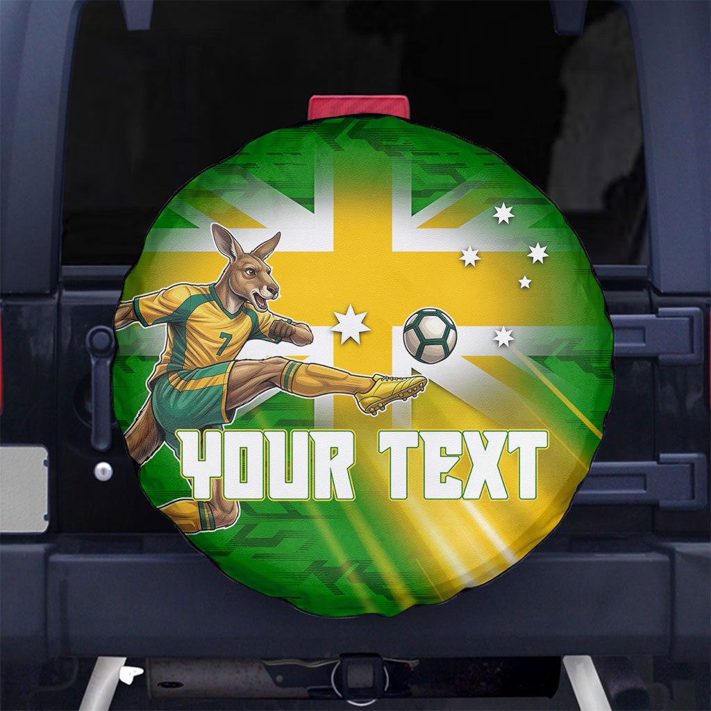 Personalized Australia Soccer Kangaroo Spare Tire Cover Dynamic Kick with Australian Flag Green Gold Sports Graphic