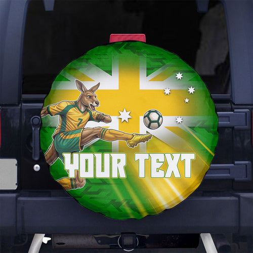 Personalized Australia Soccer Kangaroo Spare Tire Cover Dynamic Kick with Australian Flag Green Gold Sports Graphic