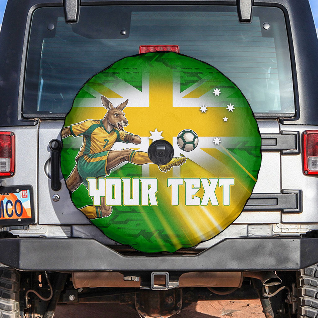 Personalized Australia Soccer Kangaroo Spare Tire Cover Dynamic Kick with Australian Flag Green Gold Sports Graphic