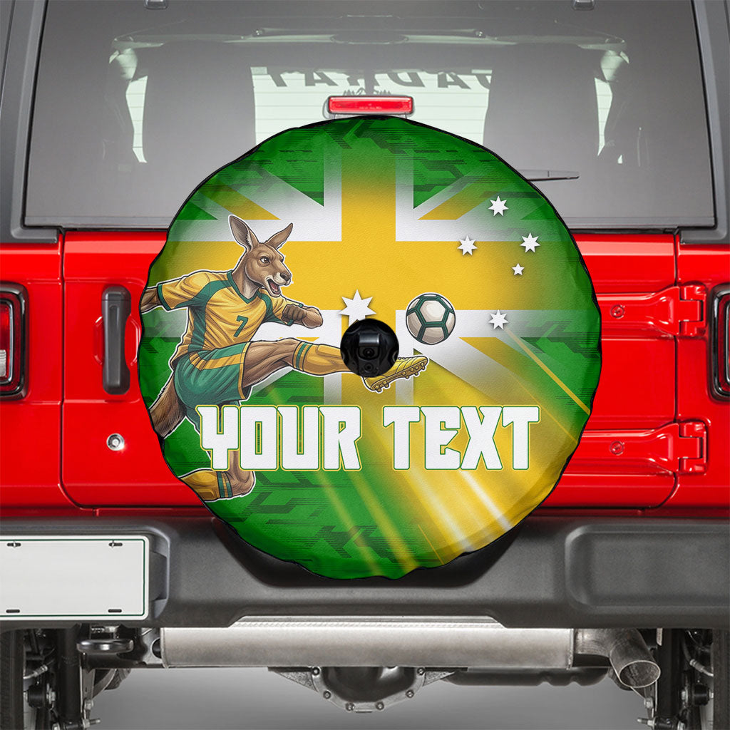 Personalized Australia Soccer Kangaroo Spare Tire Cover Dynamic Kick with Australian Flag Green Gold Sports Graphic