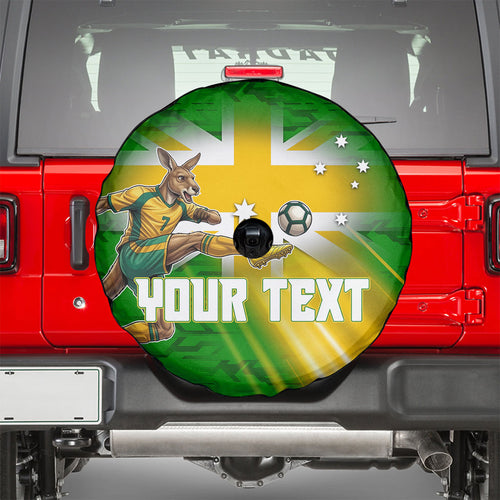 Personalized Australia Soccer Kangaroo Spare Tire Cover Dynamic Kick with Australian Flag Green Gold Sports Graphic