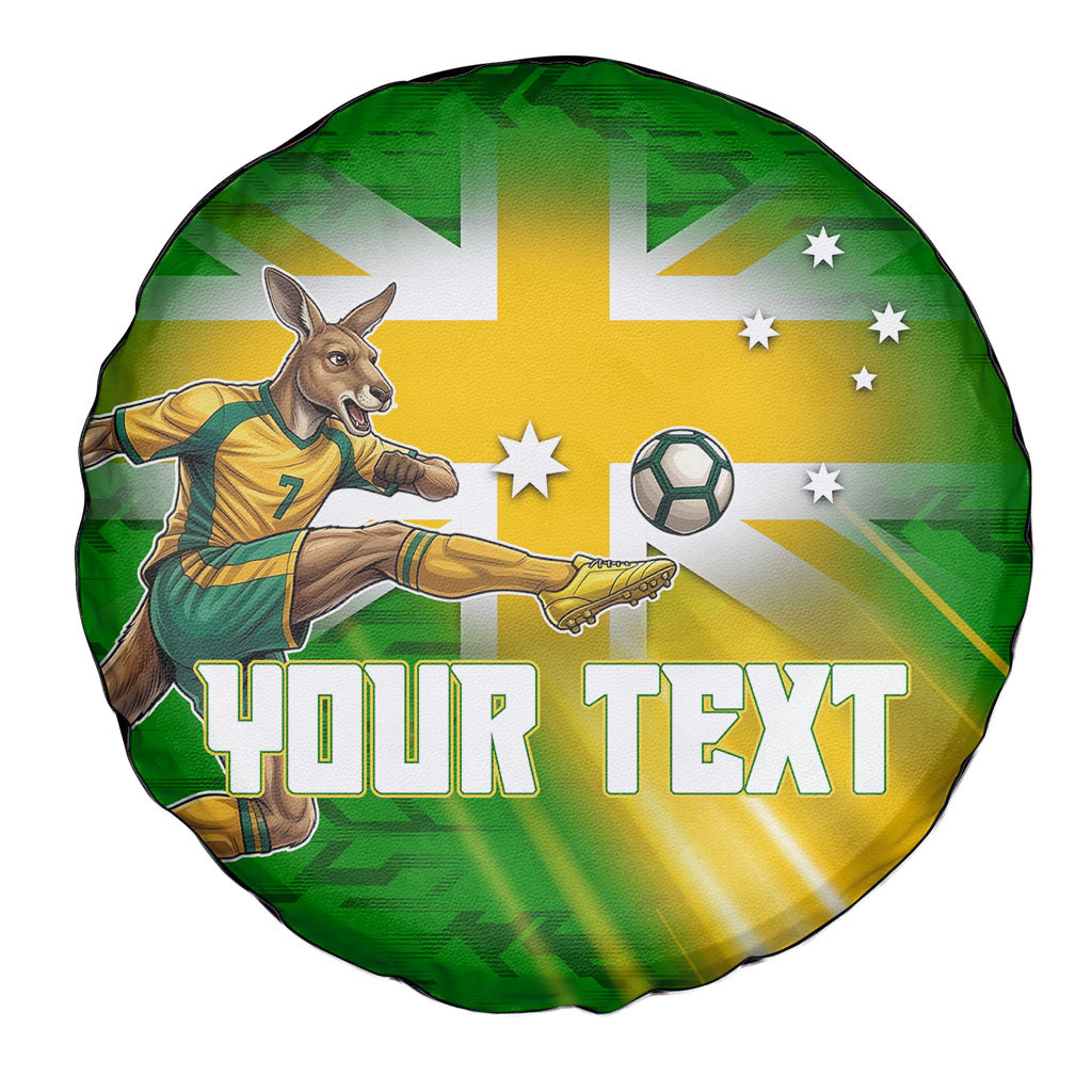 Personalized Australia Soccer Kangaroo Spare Tire Cover Dynamic Kick with Australian Flag Green Gold Sports Graphic