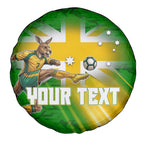 Personalized Australia Soccer Kangaroo Spare Tire Cover Dynamic Kick with Australian Flag Green Gold Sports Graphic