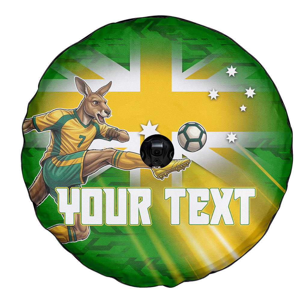 Personalized Australia Soccer Kangaroo Spare Tire Cover Dynamic Kick with Australian Flag Green Gold Sports Graphic