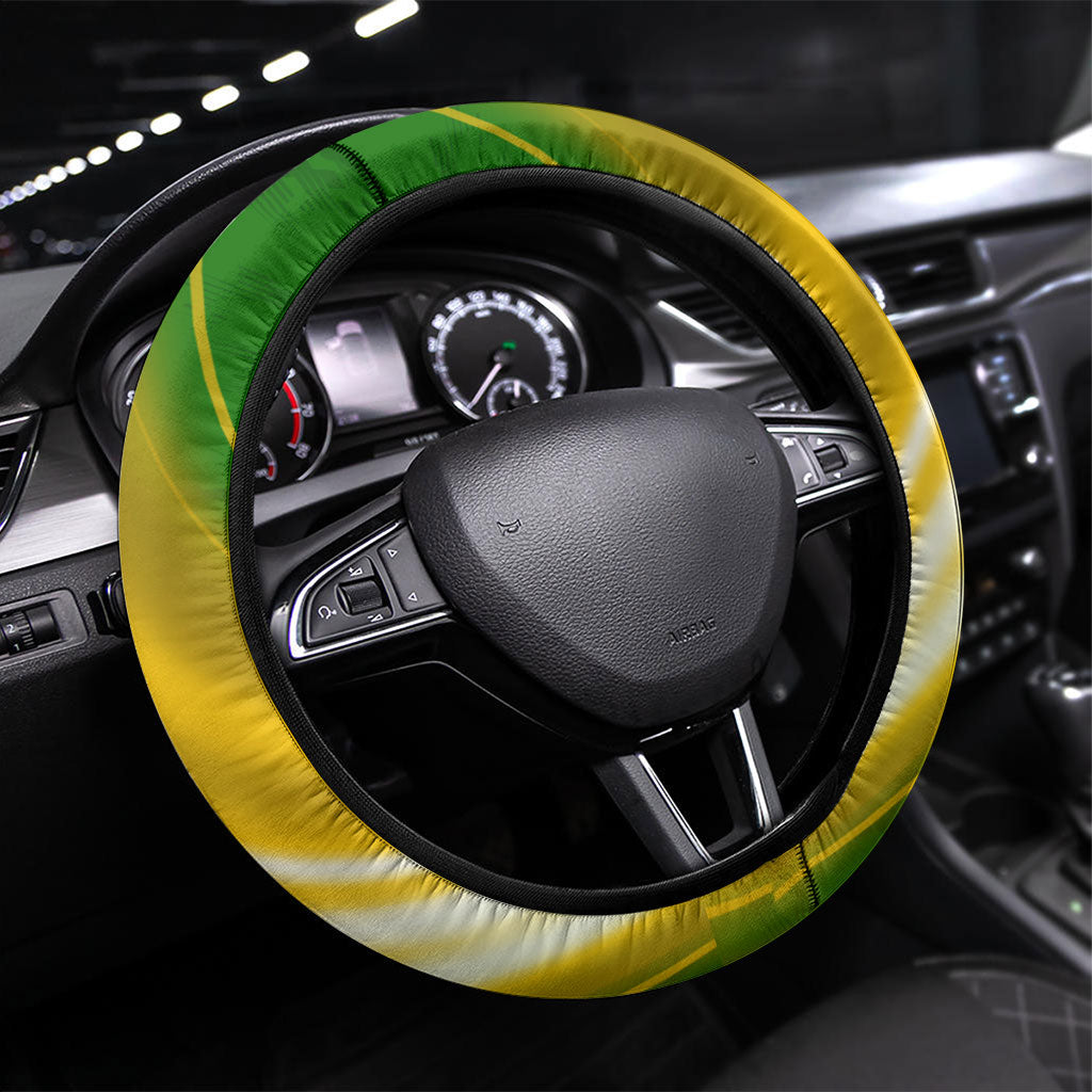 Australia Soccer Kangaroo Steering Wheel Cover Dynamic Kick with Australian Flag Green Gold Sports Graphic