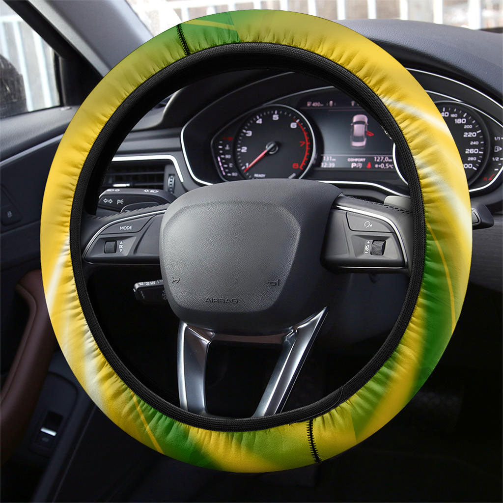 Australia Soccer Kangaroo Steering Wheel Cover Dynamic Kick with Australian Flag Green Gold Sports Graphic