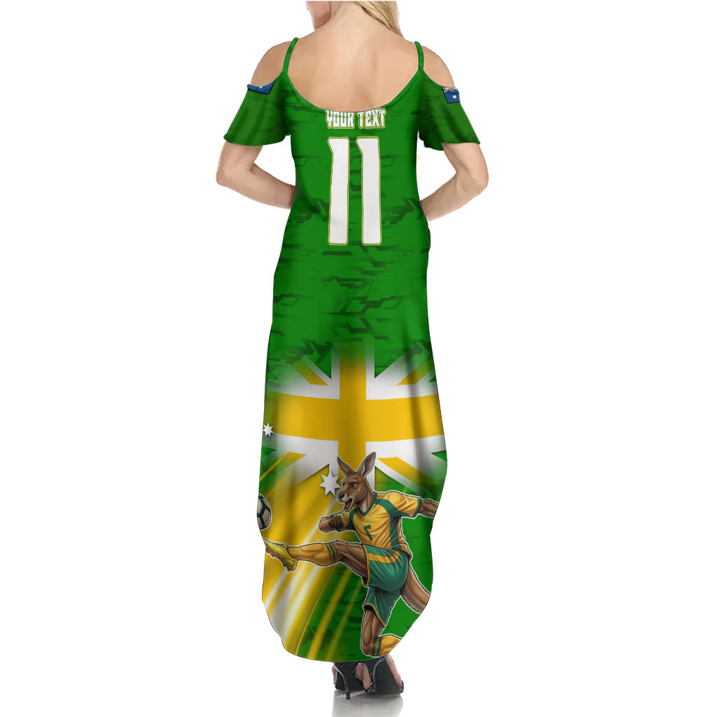 Personalized Australia Soccer Kangaroo Summer Maxi Dress Dynamic Kick with Australian Flag Green Gold Sports Graphic