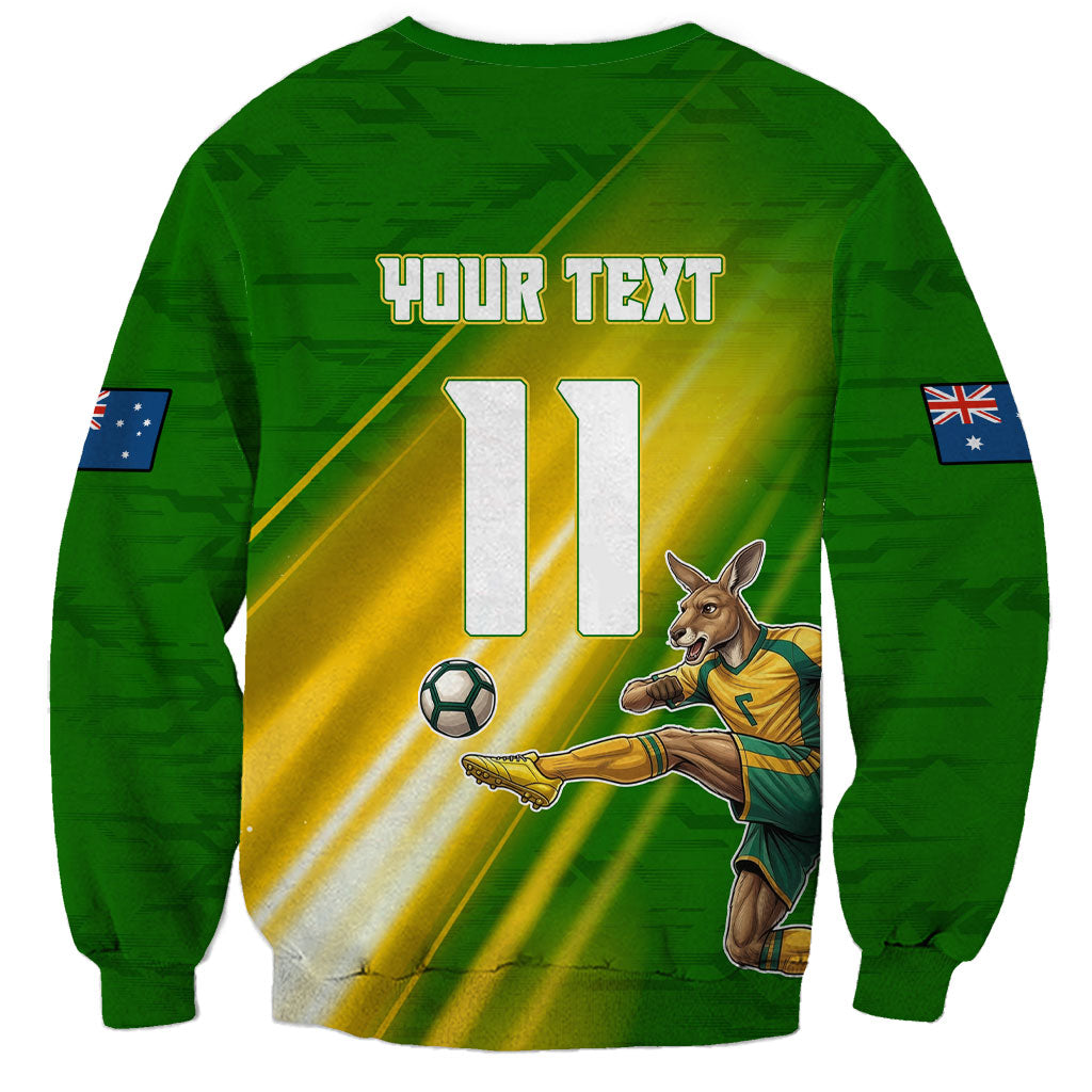 Personalized Australia Soccer Kangaroo Sweatshirt Dynamic Kick with Australian Flag Green Gold Sports Graphic