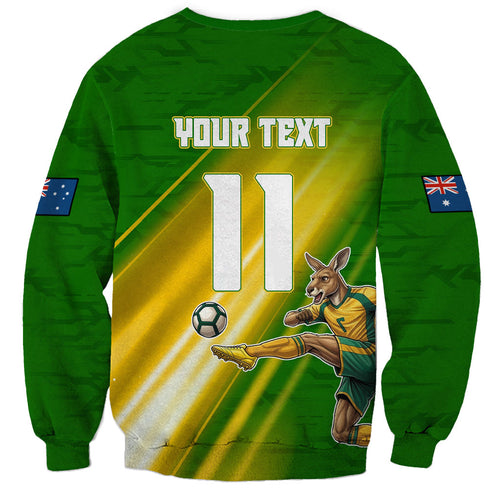 Personalized Australia Soccer Kangaroo Sweatshirt Dynamic Kick with Australian Flag Green Gold Sports Graphic