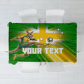 Personalized Australia Soccer Kangaroo Tablecloth Dynamic Kick with Australian Flag Green Gold Sports Graphic
