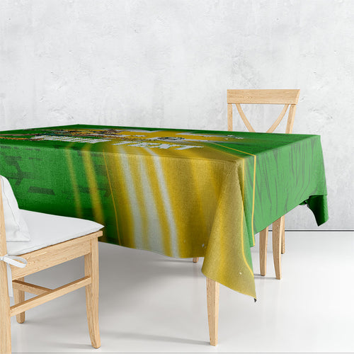Personalized Australia Soccer Kangaroo Tablecloth Dynamic Kick with Australian Flag Green Gold Sports Graphic
