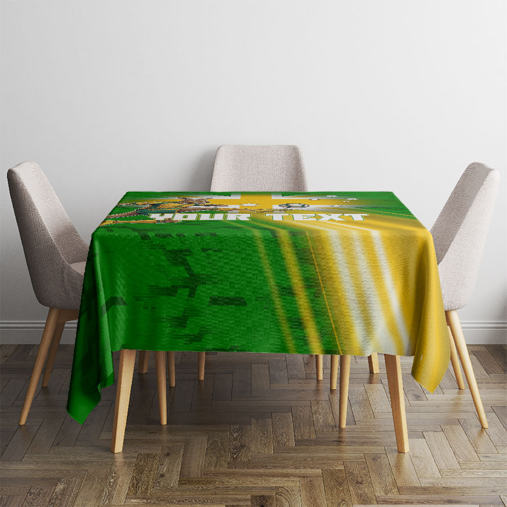 Personalized Australia Soccer Kangaroo Tablecloth Dynamic Kick with Australian Flag Green Gold Sports Graphic