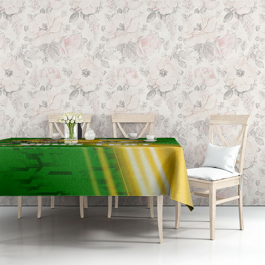 Personalized Australia Soccer Kangaroo Tablecloth Dynamic Kick with Australian Flag Green Gold Sports Graphic