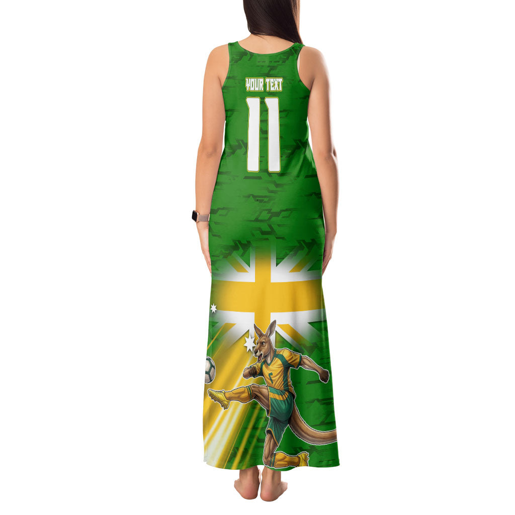 Personalized Australia Soccer Kangaroo Tank Maxi Dress Dynamic Kick with Australian Flag Green Gold Sports Graphic