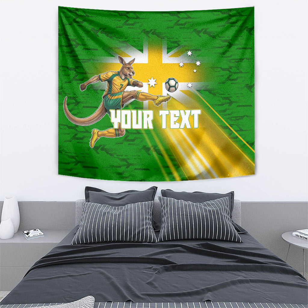 Personalized Australia Soccer Kangaroo Tapestry Dynamic Kick with Australian Flag Green Gold Sports Graphic