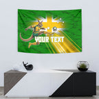 Personalized Australia Soccer Kangaroo Tapestry Dynamic Kick with Australian Flag Green Gold Sports Graphic