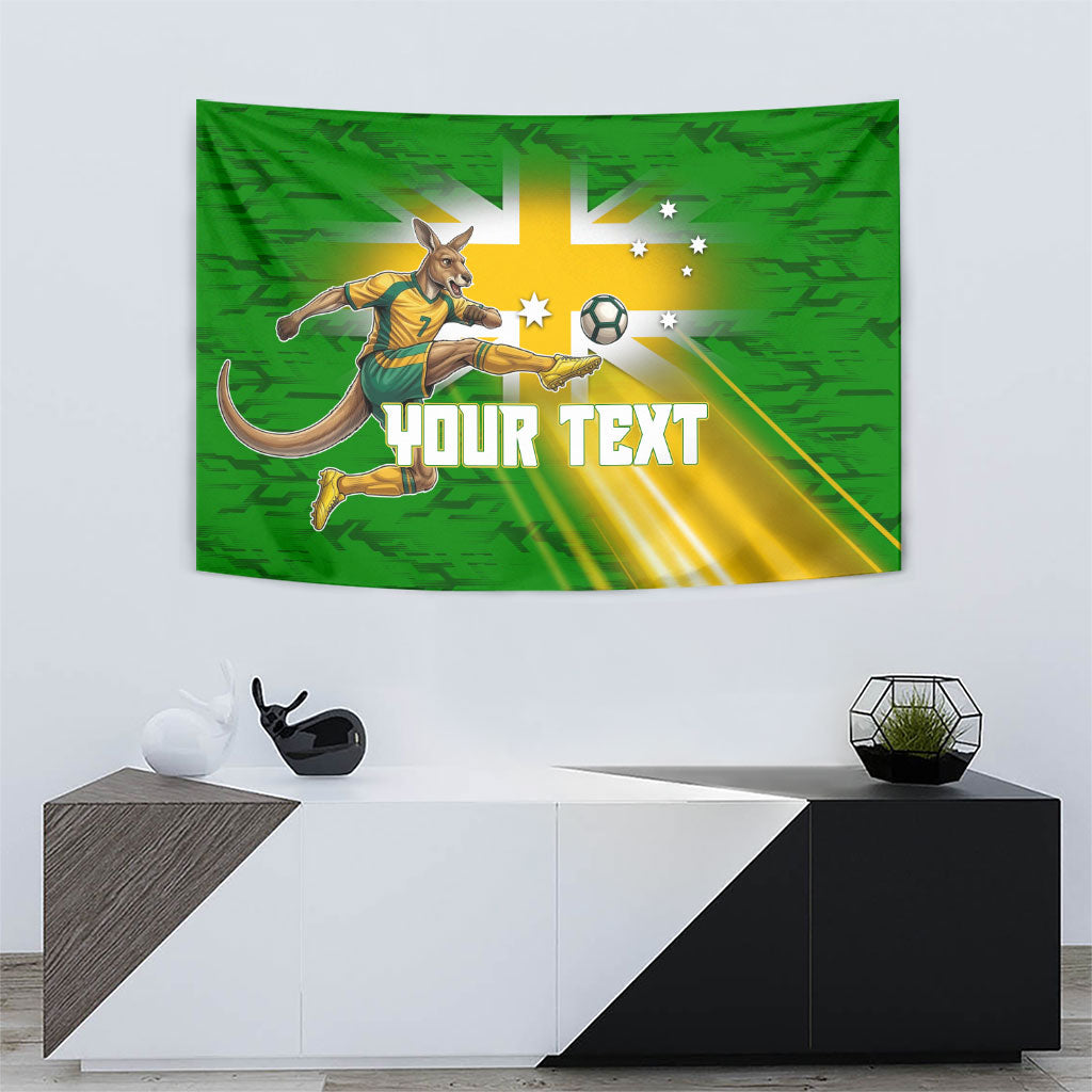 Personalized Australia Soccer Kangaroo Tapestry Dynamic Kick with Australian Flag Green Gold Sports Graphic