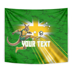 Personalized Australia Soccer Kangaroo Tapestry Dynamic Kick with Australian Flag Green Gold Sports Graphic