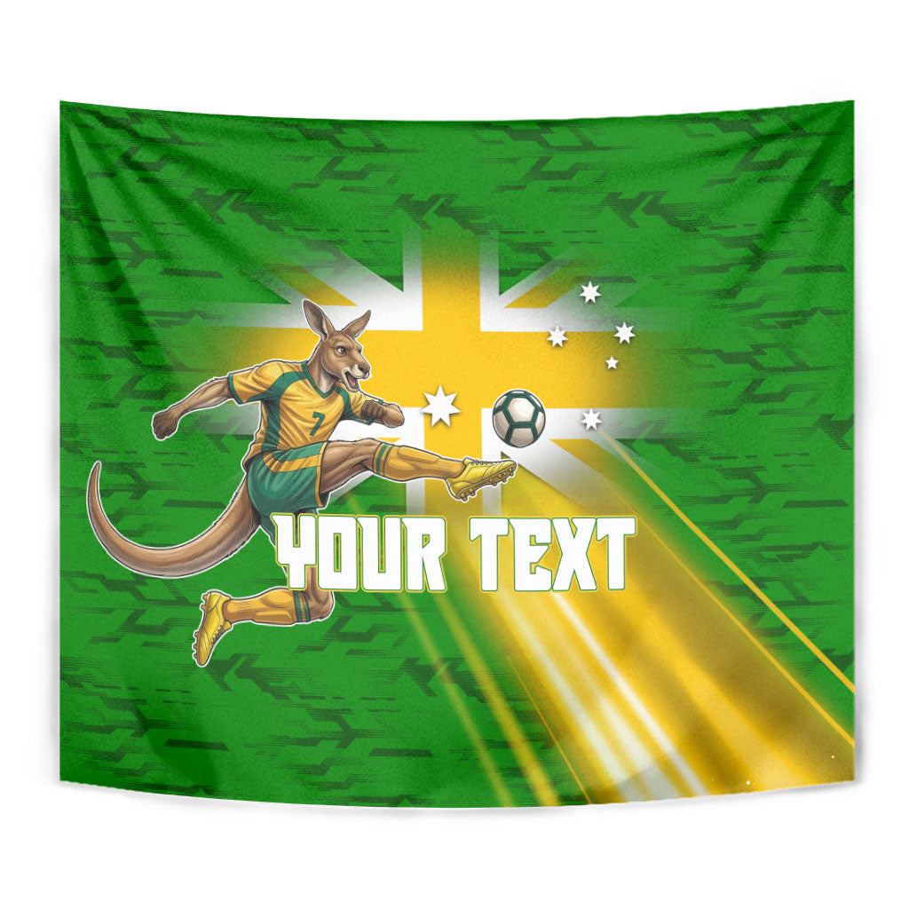 Personalized Australia Soccer Kangaroo Tapestry Dynamic Kick with Australian Flag Green Gold Sports Graphic